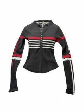FP Movement Black Top with Red and White Stripes NWT Size Small